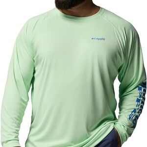 Columbia Men's Long Sleeve Swim Rash Guard in Mint Green with Blue Logo